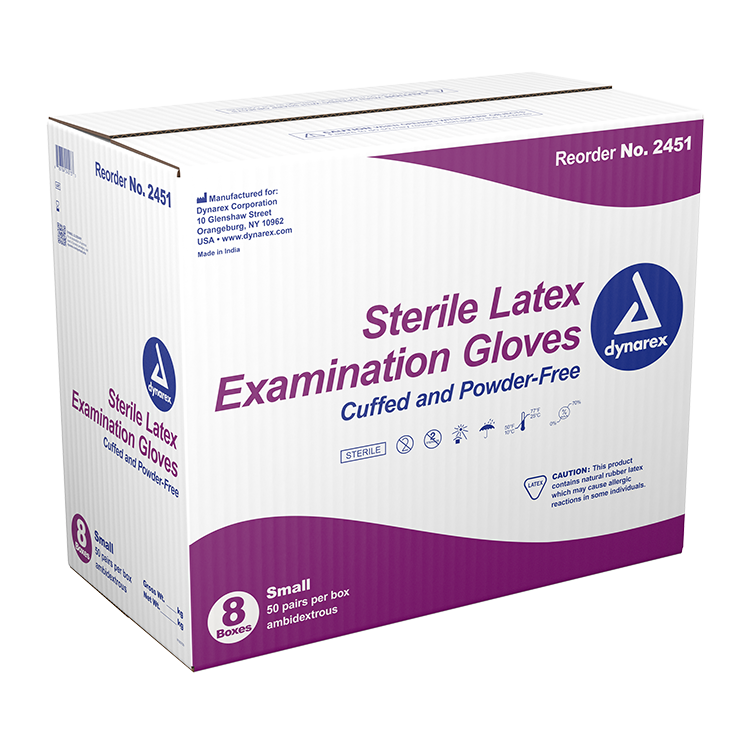 2451 Dynarex® Sterile Latex Exam Pairs, Small